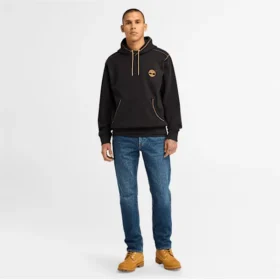 Felpa con cappuccio da uomo con logo a cuciture a contrasto – Nero
