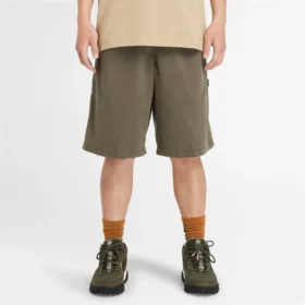 Pantaloncini da carpentiere in twill pesante lavato “Olive Green”