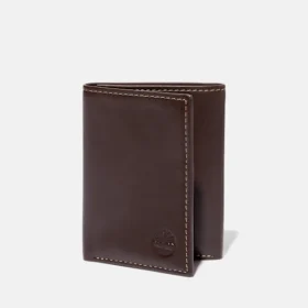 Portafogli trifold in pelle liscia marrone